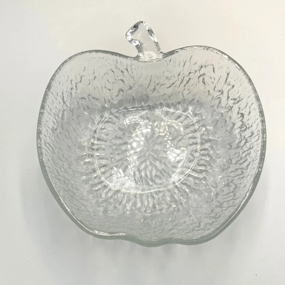 Vintage Apple Shaped Glass Bowl Dish‎ Salad Fruit Dessert Textured Italy ~ 9